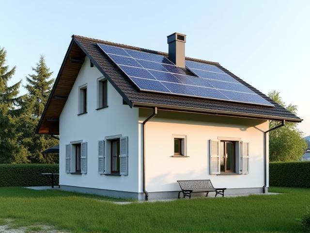 Wohnhaus mit installiertem Solarsystem