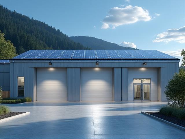 Industriehalle mit LED-Beleuchtung und Solaranlage in Salzburg