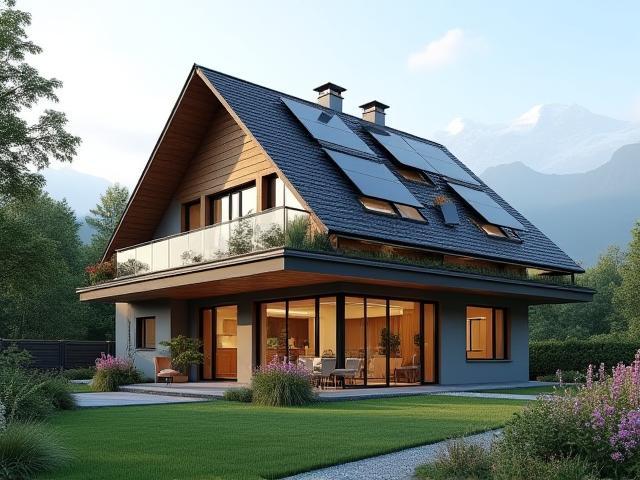 Modernes Einfamilienhaus mit Solarmodulen und LED-Beleuchtung in Salzburg